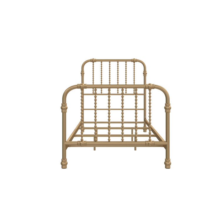 Gold Full Metal Bed with Scrollwork Headboard