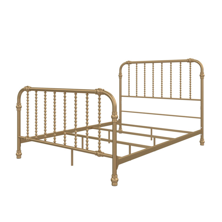 Gold Full Metal Bed with Scrollwork Headboard