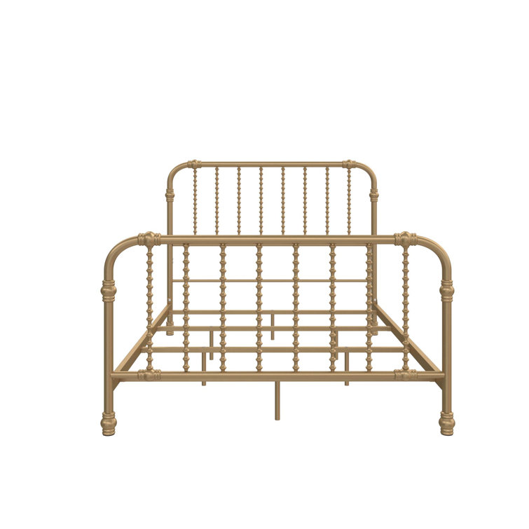 Gold Full Metal Bed with Scrollwork Headboard