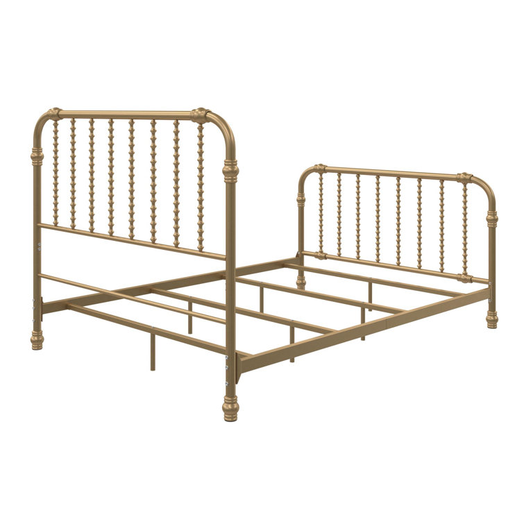 Gold Full Metal Bed with Scrollwork Headboard