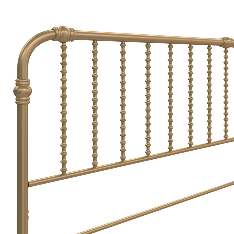 Gold Full Metal Bed with Scrollwork Headboard