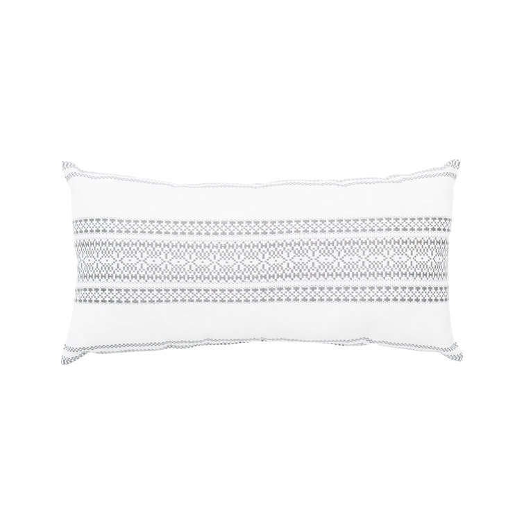 Cement Gray Cotton Geometric Embroidered Lumbar Pillow