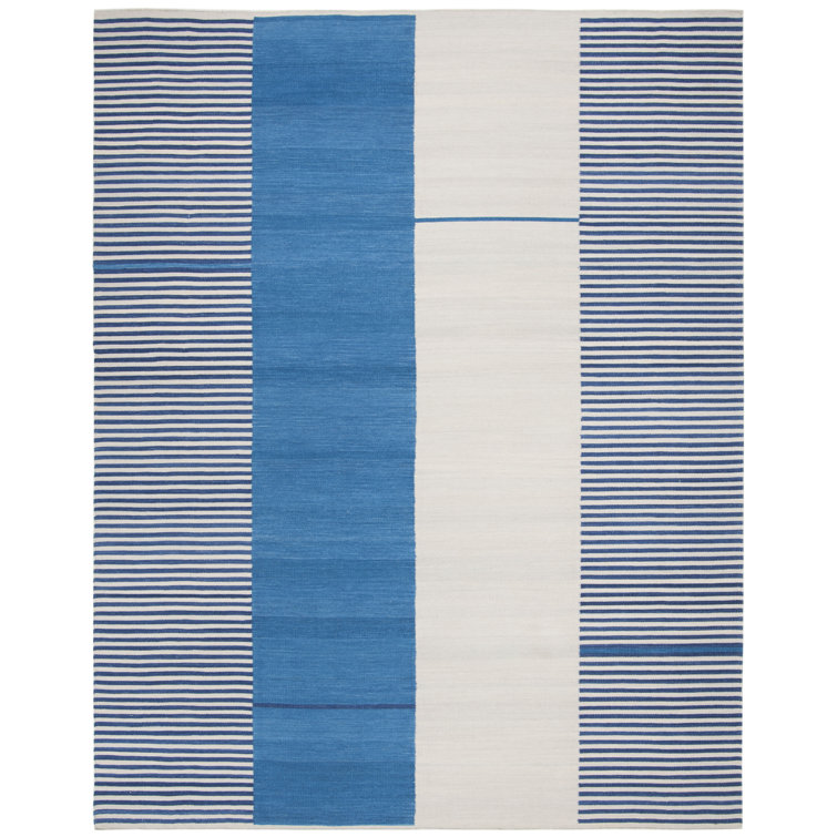 Aryn Stripe Blue and White Wool 9' x 12' Area Rug