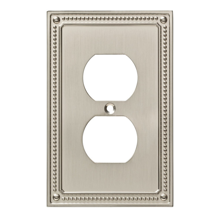 Brushed Nickel Beaded 1-Gang Duplex Outlet Wall Plate
