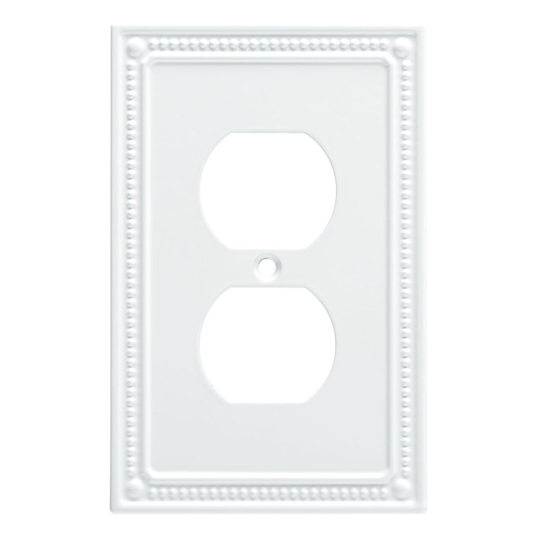 Pure White Beaded 1-Gang Duplex Metal Wall Plate