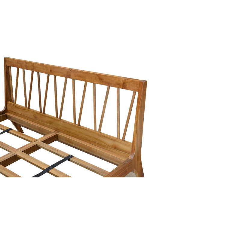 Queen Teak Wood Mid-Century Modern Platform Bed with Slats