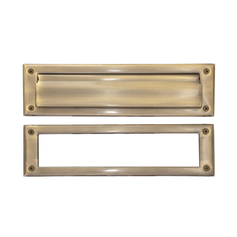 Antique Brass Medium Mail Slot with Spring-loaded Flap