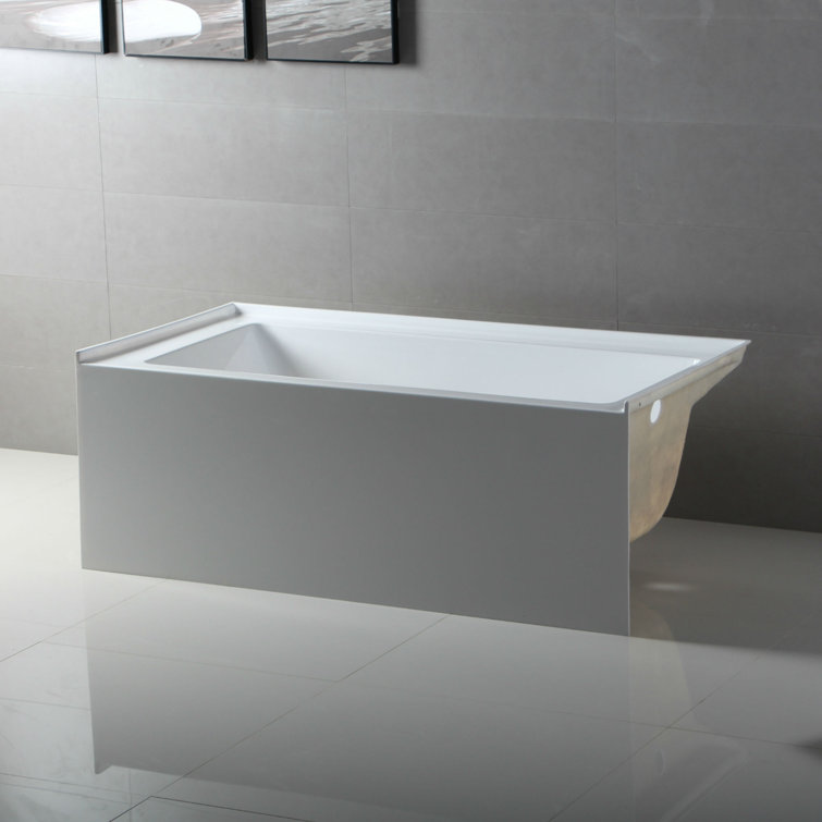 Glossy White Acrylic Alcove Soaking Bathtub with Apron Front
