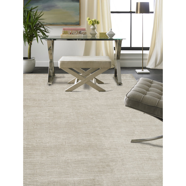 Handmade Beige Linen and Wool Geometric Area Rug 8' x 10'