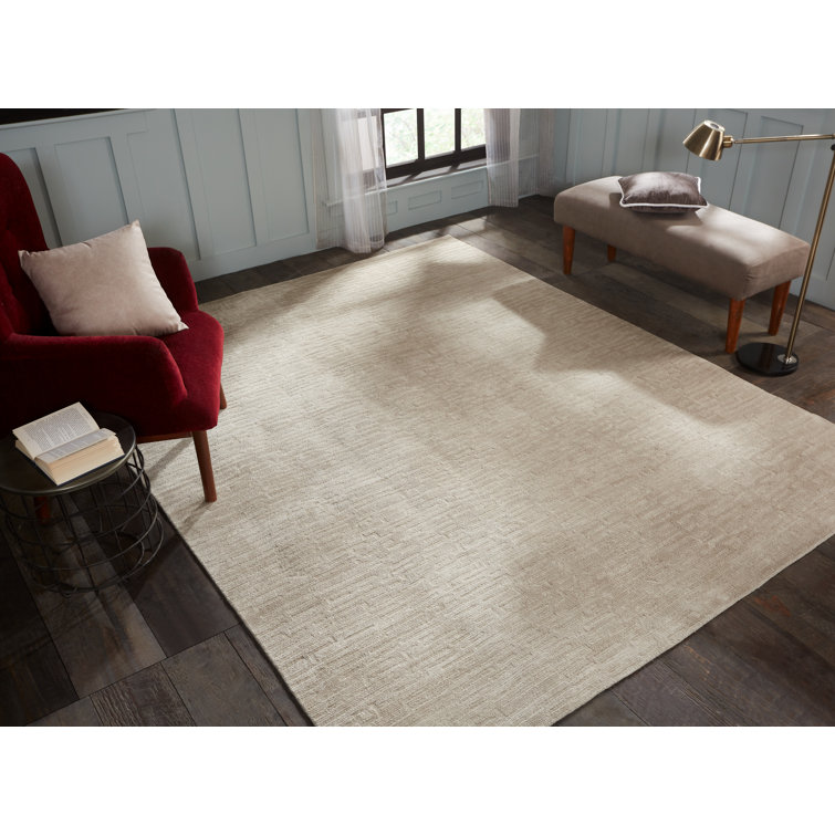 Handmade Beige Linen and Wool Geometric Area Rug 8' x 10'
