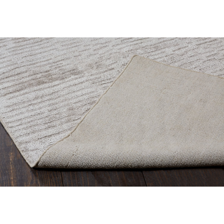 Handmade Pearl Grey Wool and Viscose Geometric Area Rug