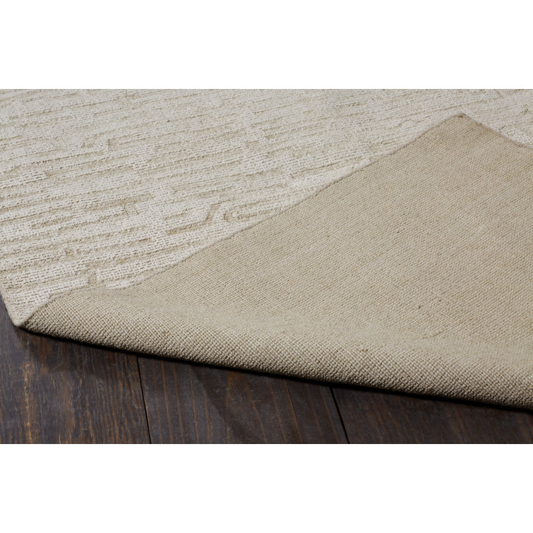 Handmade Beige Linen and Wool Geometric Area Rug 8' x 10'