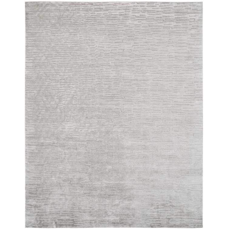 Handmade Pearl Grey Wool and Viscose Geometric Area Rug