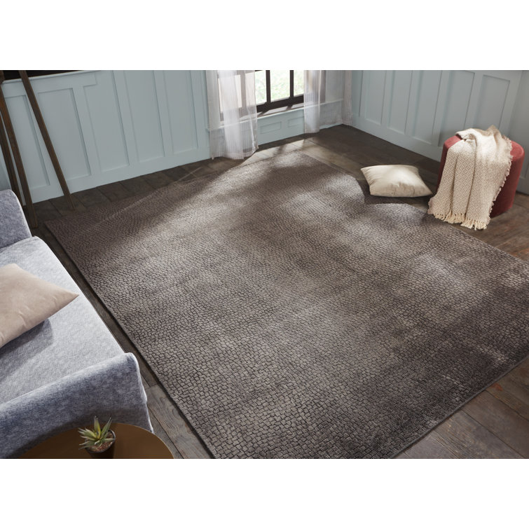 Handmade Dark Grey Wool and Viscose Rectangular Area Rug