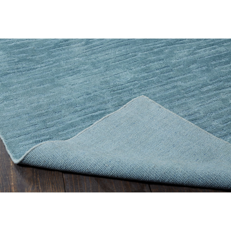 Handmade Blue Geometric Wool and Viscose 6' x 9' Area Rug