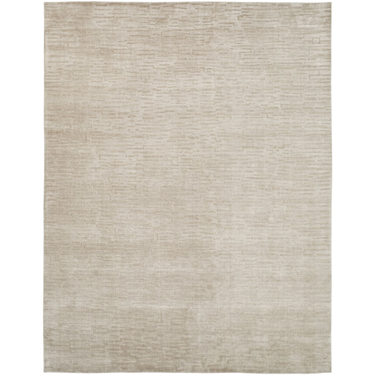 Handmade Beige Linen and Wool Geometric Area Rug 8' x 10'