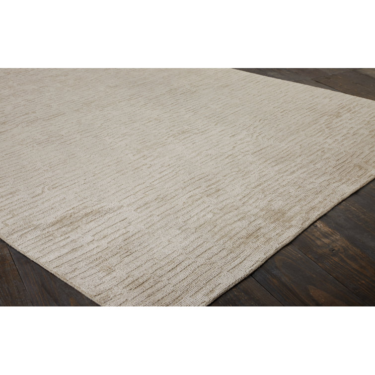 Handmade Beige Linen and Wool Geometric Area Rug 8' x 10'