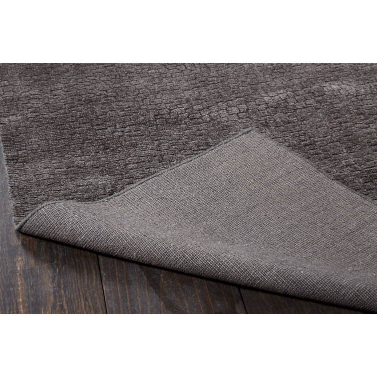 Handmade Dark Grey Wool and Viscose Rectangular Area Rug