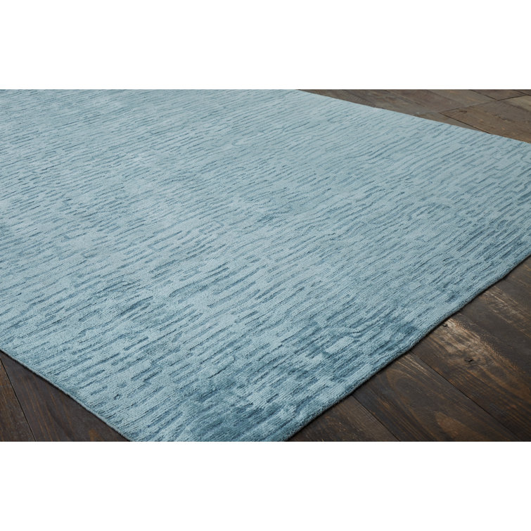 Handmade Blue Geometric Wool and Viscose 6' x 9' Area Rug