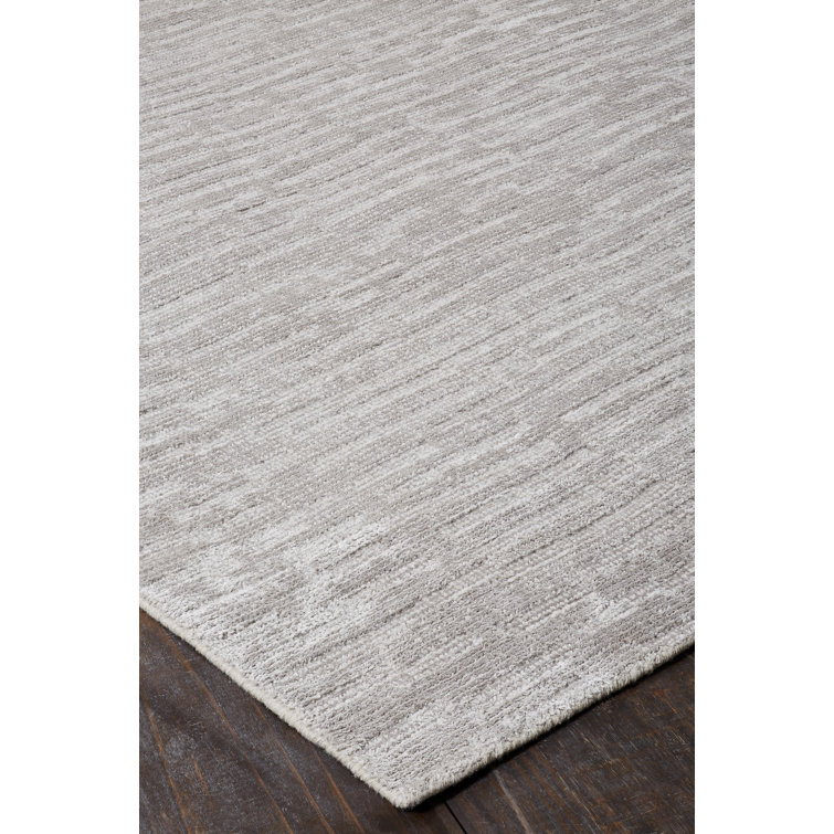 Handmade Pearl Grey Wool and Viscose Geometric Area Rug