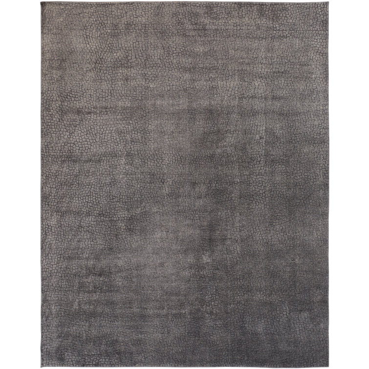 Handmade Dark Grey Wool and Viscose Rectangular Area Rug
