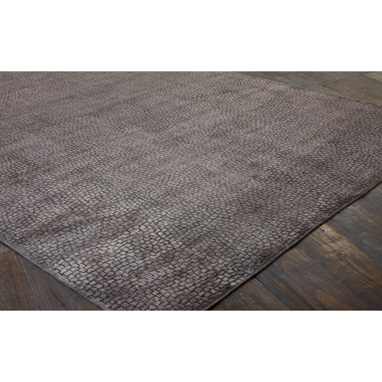 Handmade Dark Grey Wool and Viscose Rectangular Area Rug