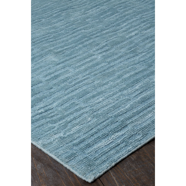 Handmade Blue Geometric Wool and Viscose 6' x 9' Area Rug