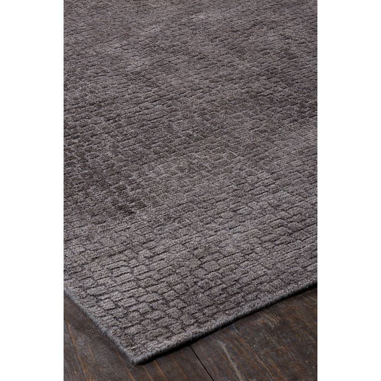 Handmade Dark Grey Wool and Viscose Rectangular Area Rug