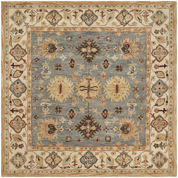 Handmade Blue Wool 6' Square Tufted Rug