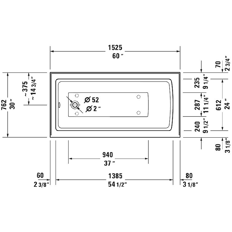 Architec 60" White Acrylic Alcove Soaking Bathtub