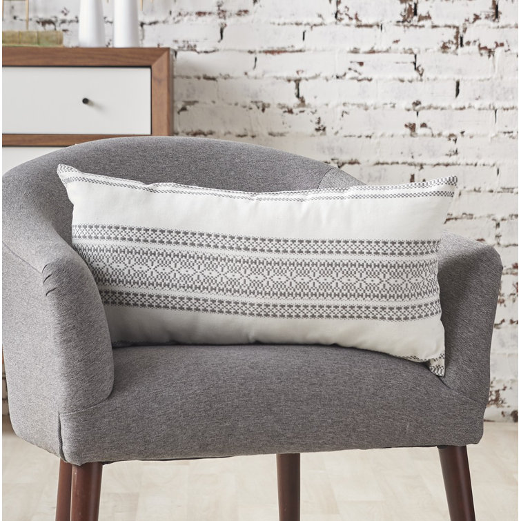 Cement Gray Cotton Geometric Embroidered Lumbar Pillow
