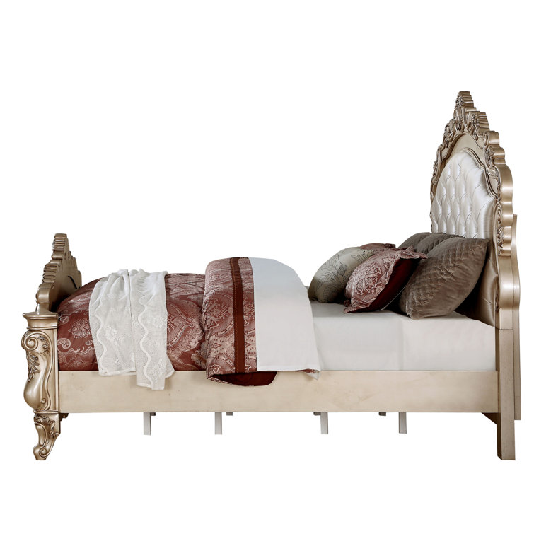 King Cream Upholstered Wood Panel Bed with Tufted Headboard