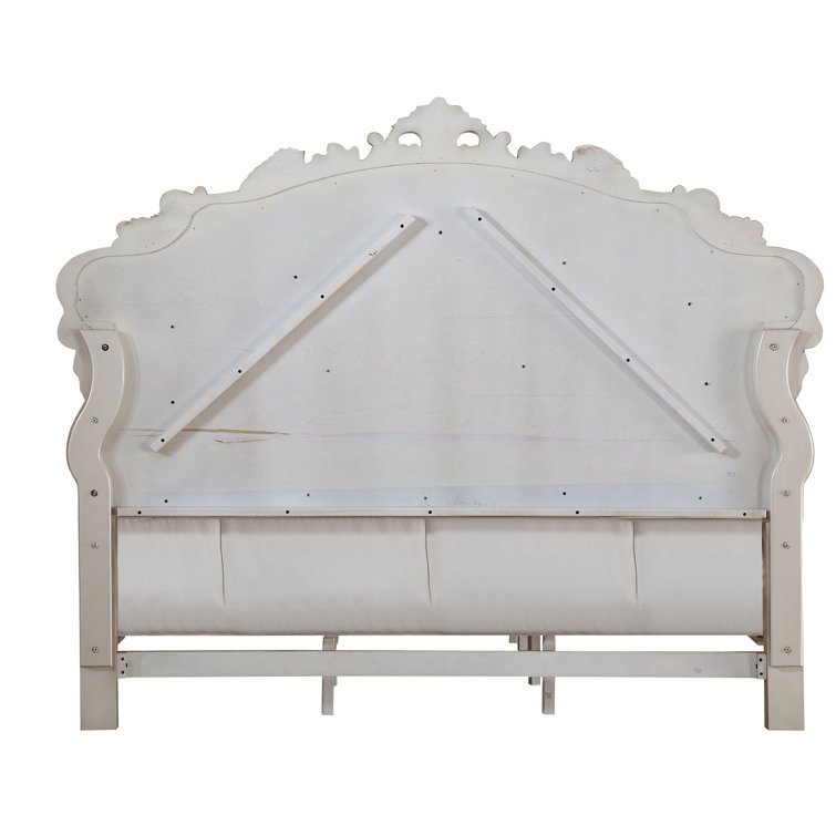 King Cream Upholstered Wood Panel Bed with Tufted Headboard