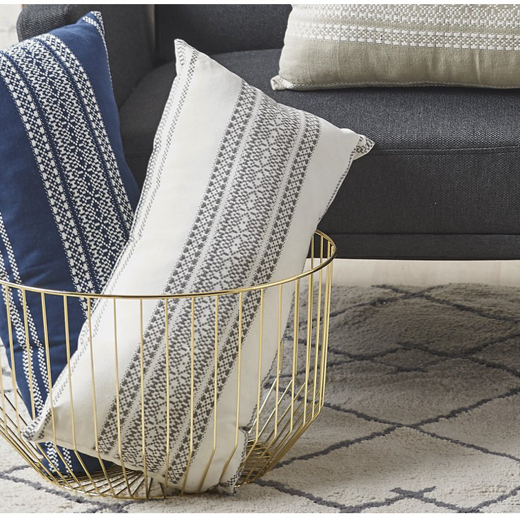Cement Gray Cotton Geometric Embroidered Lumbar Pillow