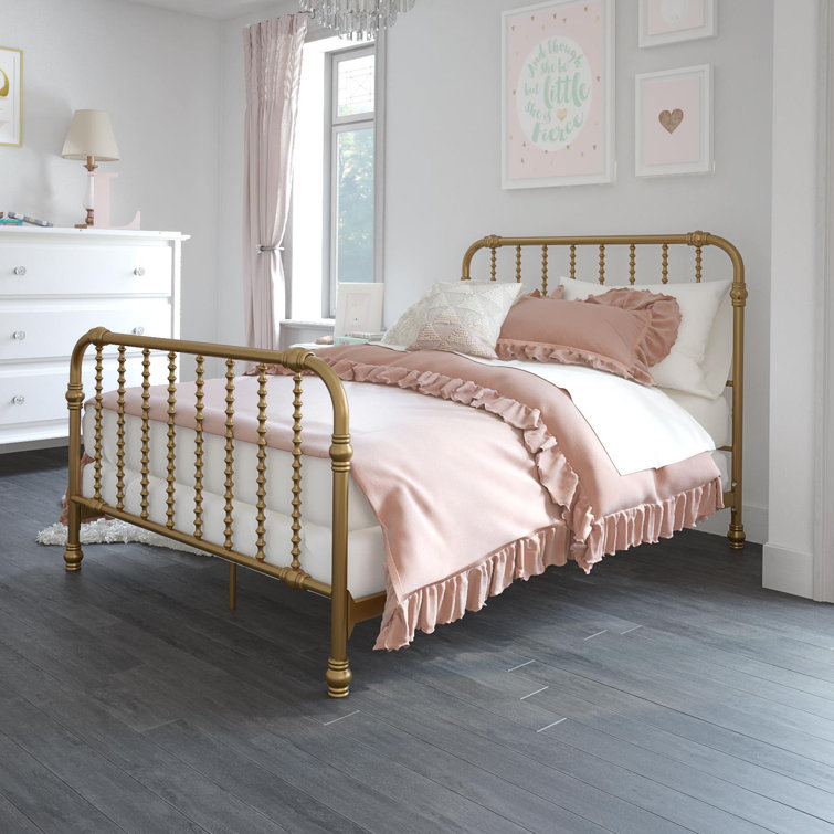 Gold Full Metal Bed with Scrollwork Headboard