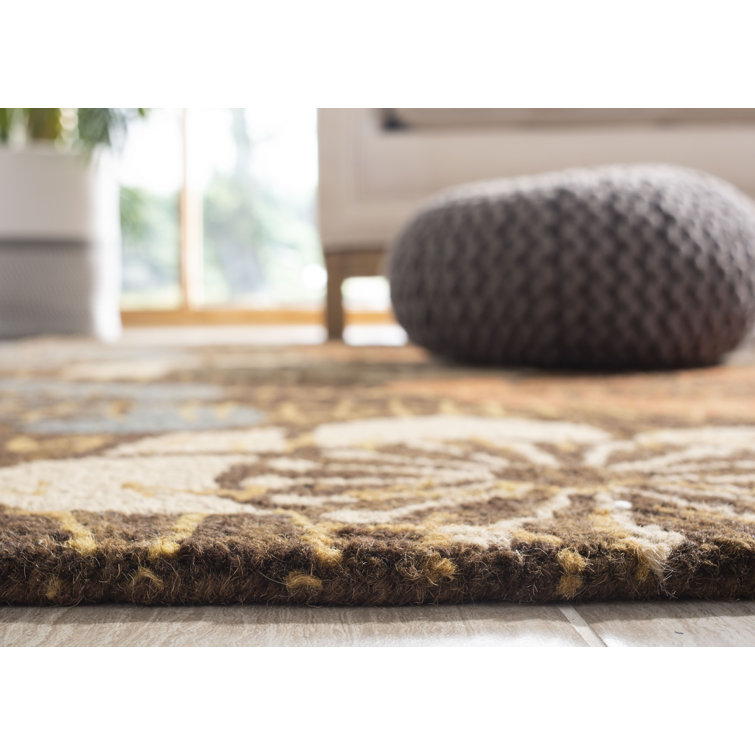 Handmade Tufted Blue and Brown Wool Floral Rug