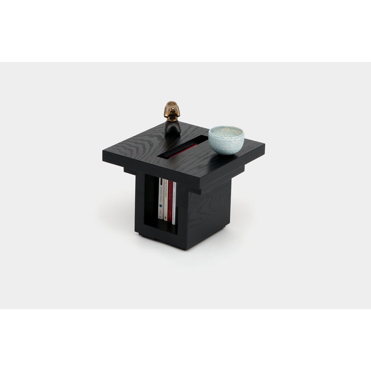Black Oak Square Pedestal Solid Wood End Table