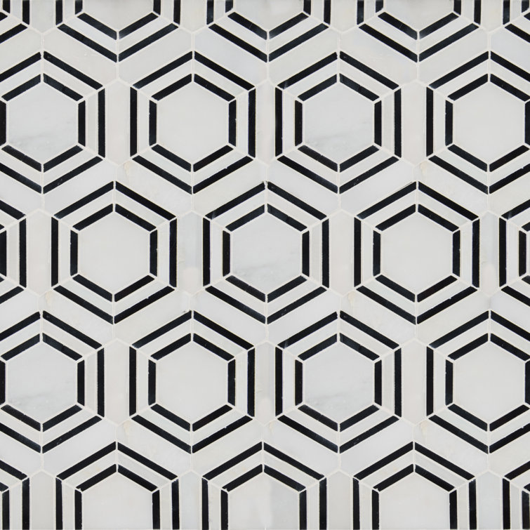 Bianco Hexagon Polished Marble Mosaic Tile Sheet