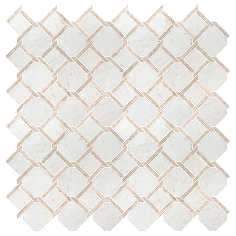 Marbella Lynx Polished White Marble Mosaic Tile Sheet