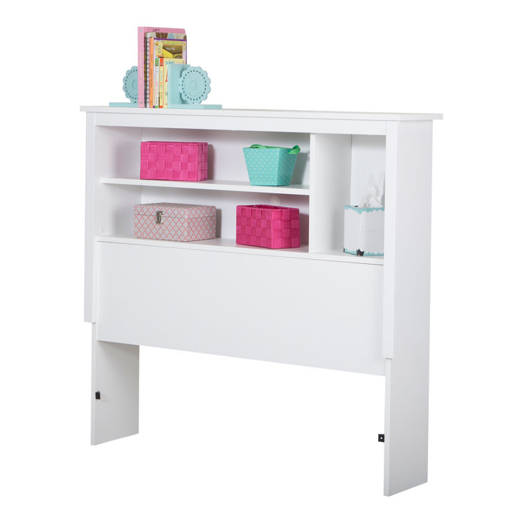 Twin White Wood Bookcase Headboard with Storage