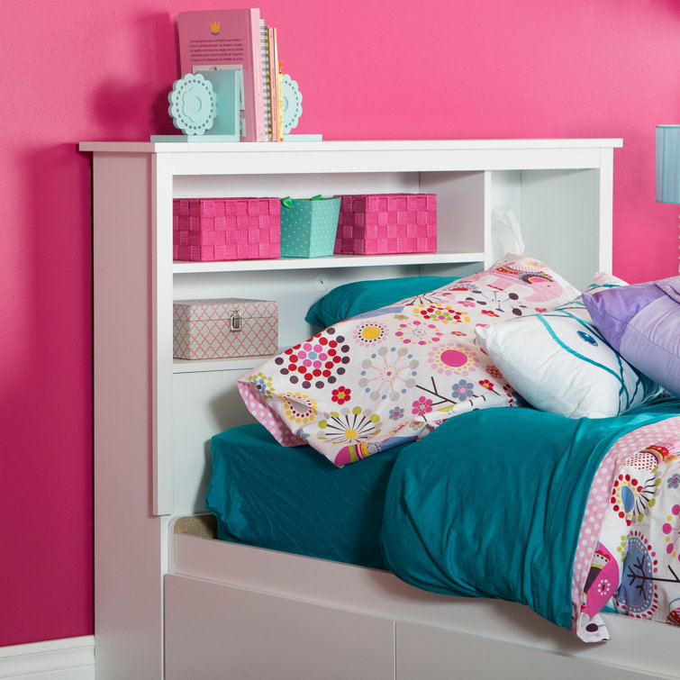 Twin White Wood Bookcase Headboard with Storage