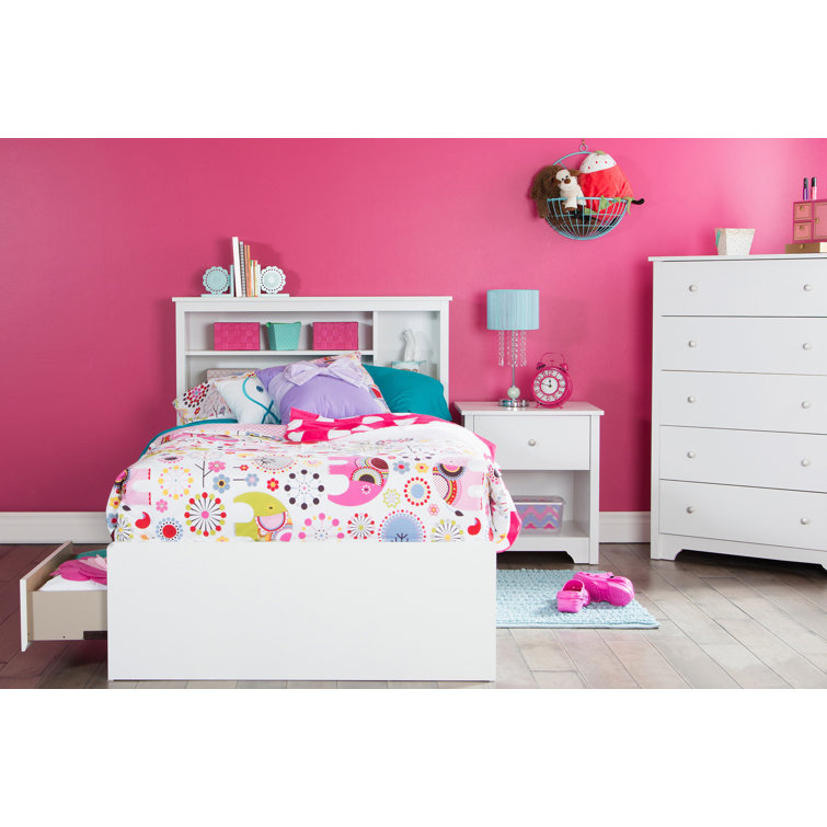 Twin White Wood Bookcase Headboard with Storage