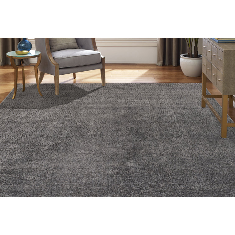 Handmade Dark Grey Wool and Viscose Rectangular Area Rug