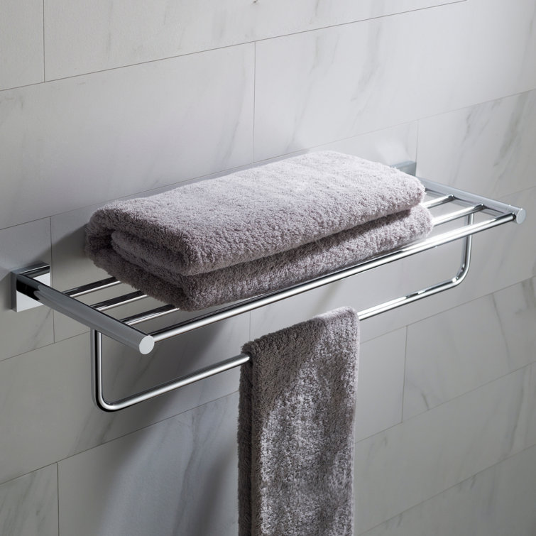Modern Black Wall-Mounted Bathroom Shelf with Towel Bar