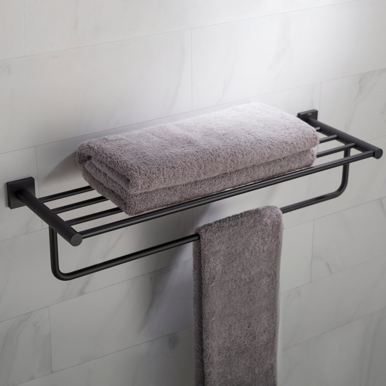 Matte Black Wall Mounted Bathroom Shelf with Towel Bar