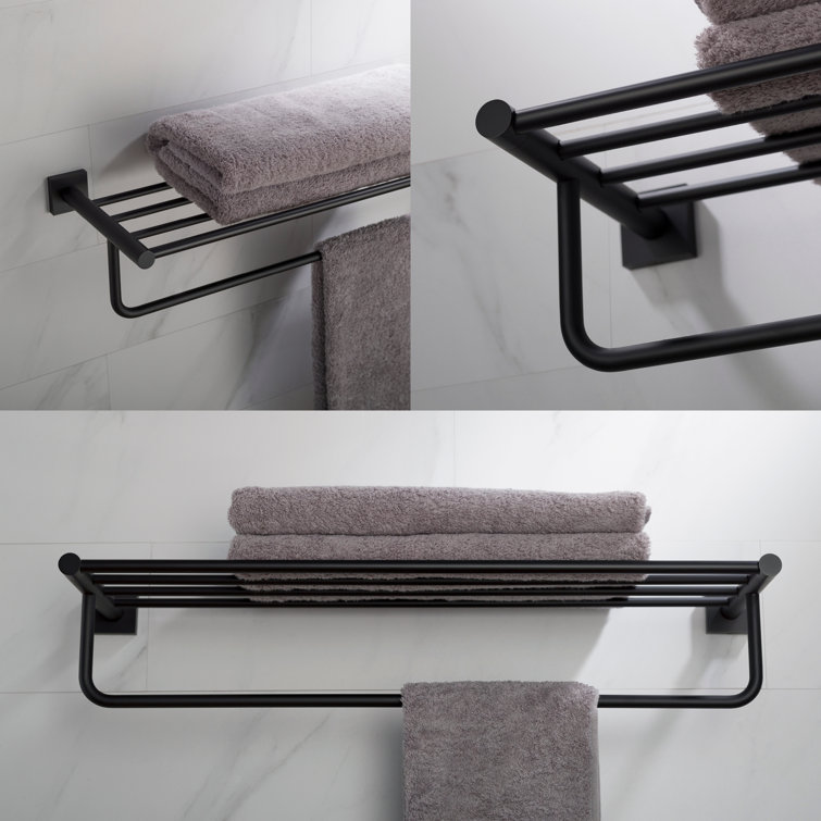 Matte Black Wall Mounted Bathroom Shelf with Towel Bar