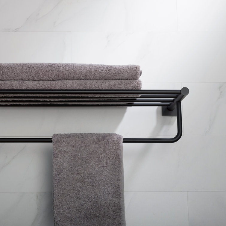 Matte Black Wall Mounted Bathroom Shelf with Towel Bar