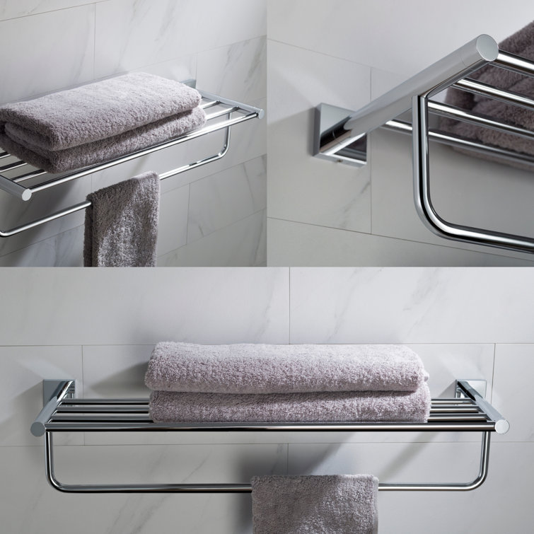 Modern Black Wall-Mounted Bathroom Shelf with Towel Bar