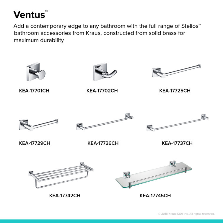 Ventus 25-Inch Chrome Wall Mounted Towel Bar