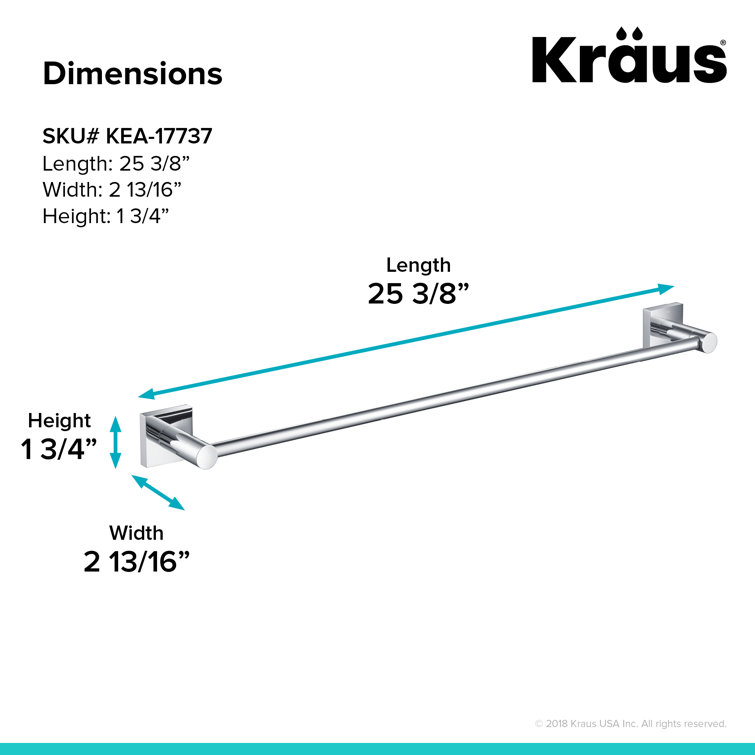 Ventus 25-Inch Chrome Wall Mounted Towel Bar